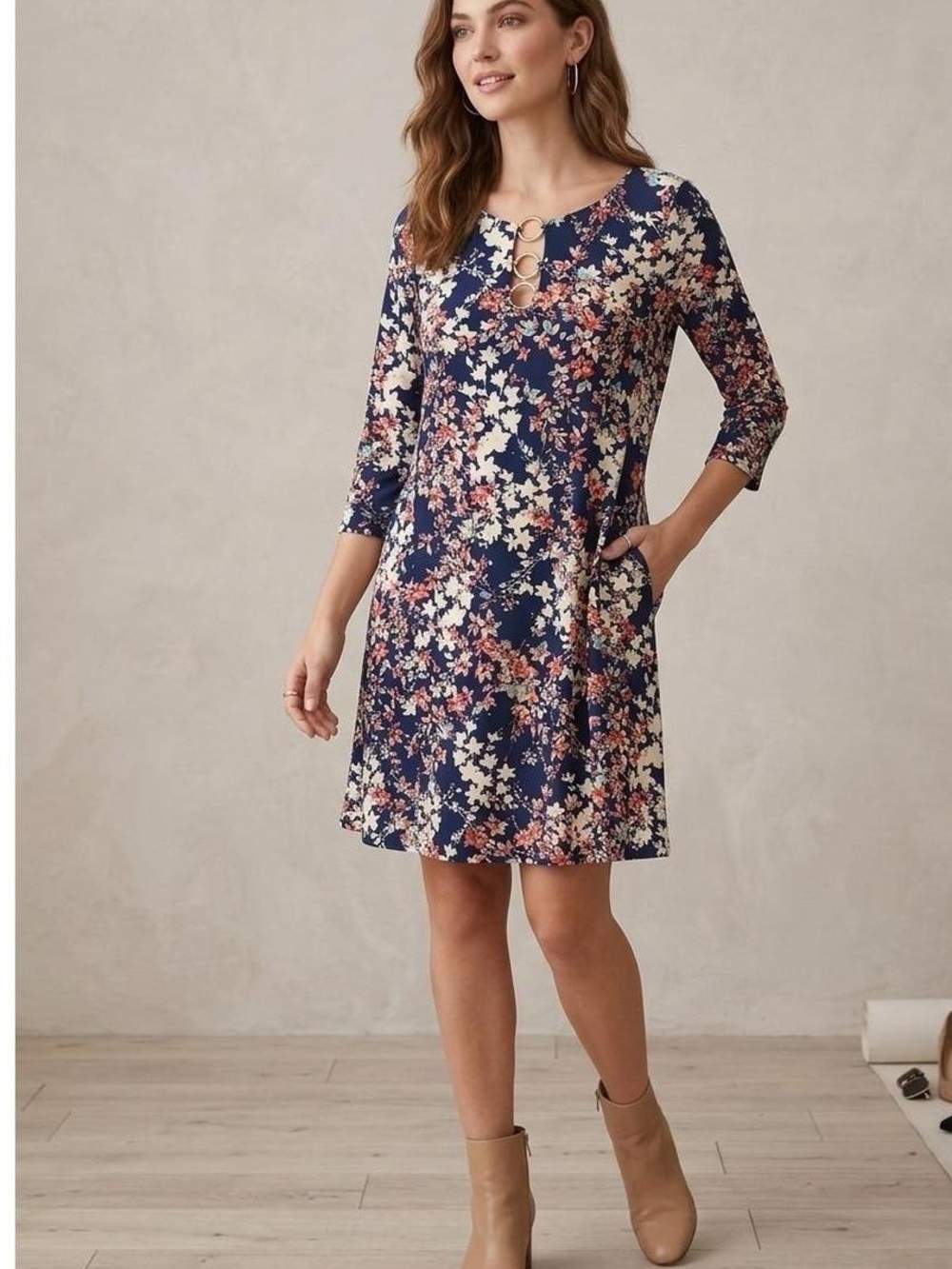 🌸💙 Roz & Ali Navy Floral Midi Dress | Size Large